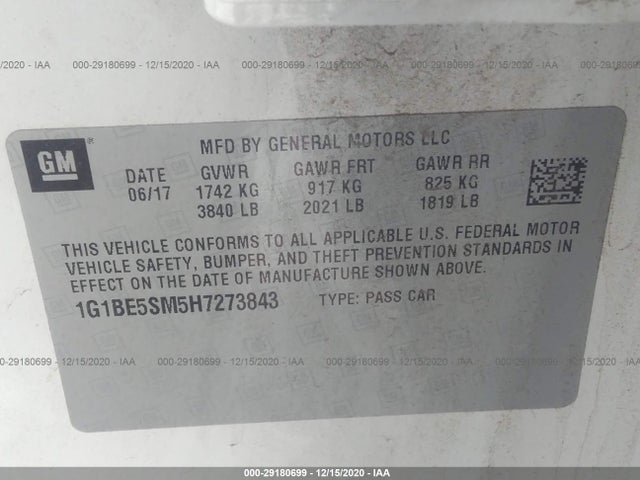 Chevrolet CRUZE LT 2017 1G1BE5SM5H7273843 Image 10