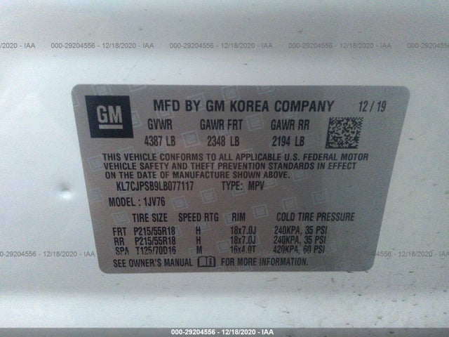 Chevrolet Trax Lt 2020 KL7CJPSB9LB077117 Image 9
