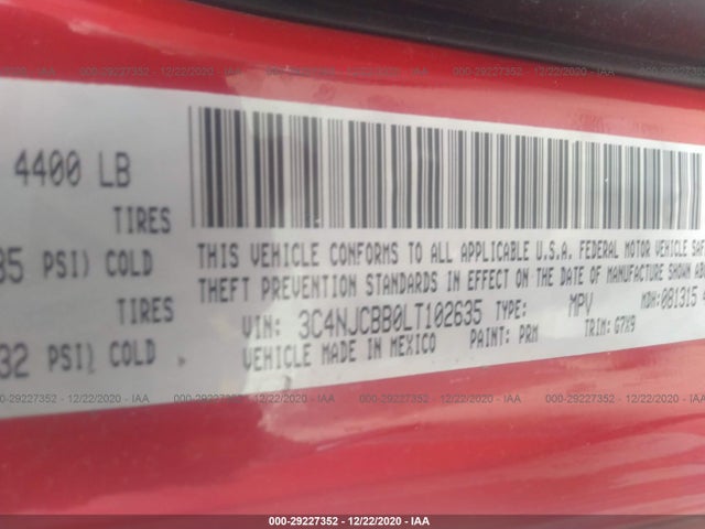 2020 Jeep Compass, VIN: 3C4NJCBB0LT102635