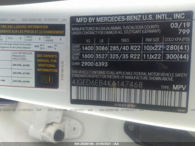 4JGED6EB4KA147468 2019 MERCEDES-BENZ GLE-CLASS, photo no. 9