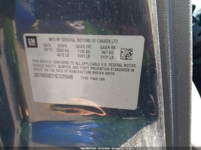 Aukcja sprzedaży 2012 Chevrolet Impala Lt Fleet, vin: 2G1WG5E31C1275948, numer aukcji: 29271436