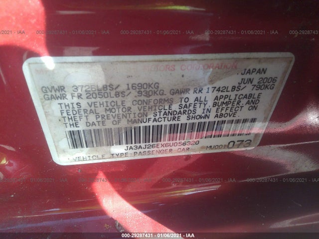 2006 MITSUBISHI LANCER ES/SE VIN: JA3AJ26EX6U056320