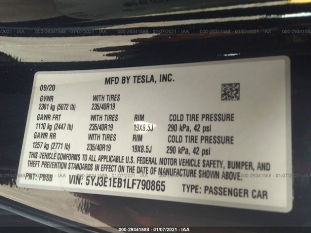 5YJ3E1EB1LF790865 Tesla Model 3 Long Range Dual Motor All-wheel Drive