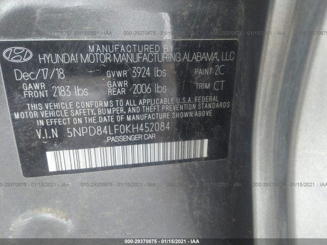 2019 Hyundai Elantra, VIN: 5NPD84LF0KH452084