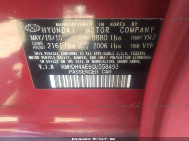 Hyundai Elantra Value Edition 2016 KMHDH4AE6GU558493 Image 9