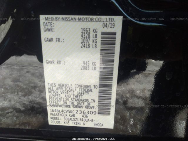 1N4BL4CV5KC236309 Nissan Altima 2.5 Sr