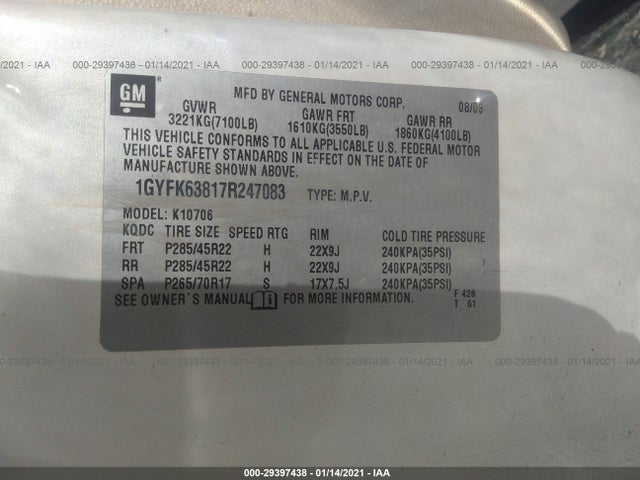 Cadillac Escalade 2007 1GYFK63817R247083 Image 10