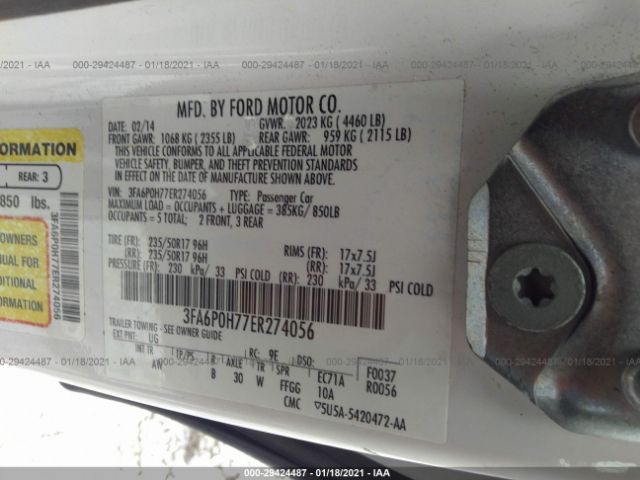 Ford FUSION SE 2014 3FA6P0H77ER274056 Image 9