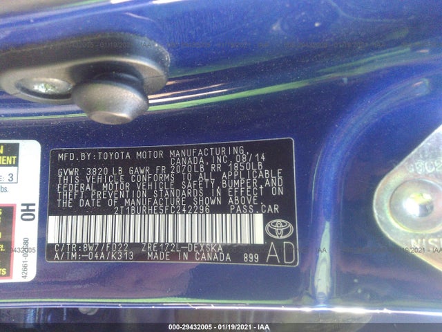 Toyota Corolla L/le/s/s Plus/le Plus 2015 2T1BURHE5FC242296 Image 9