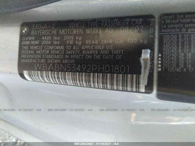 2002 BMW 3 SERIES WBABN53492PH01801 Photo 8