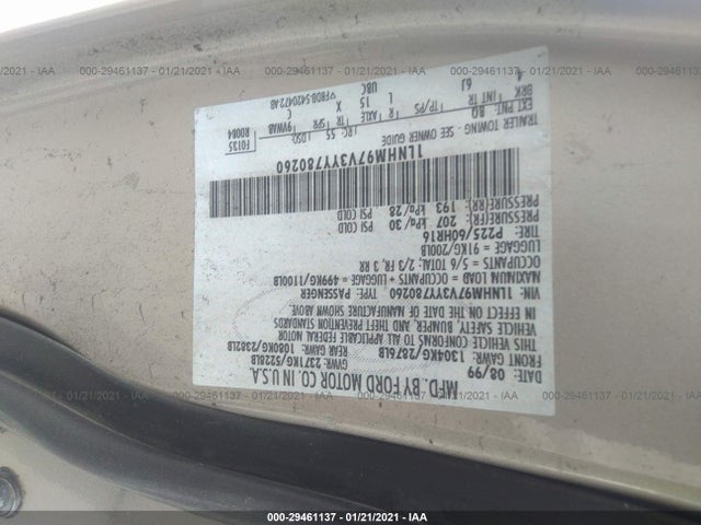 2000 LINCOLN CONTINENTAL VIN: 1LNHM97V3YY780260