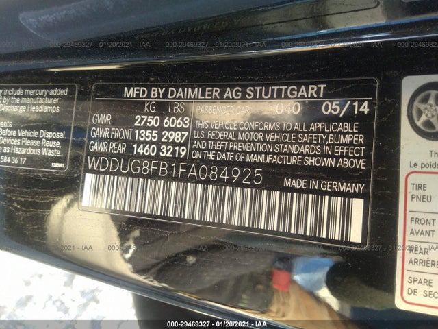 2015 Mercedes-Benz S-Class, VIN: WDDUG8FB1FA084925