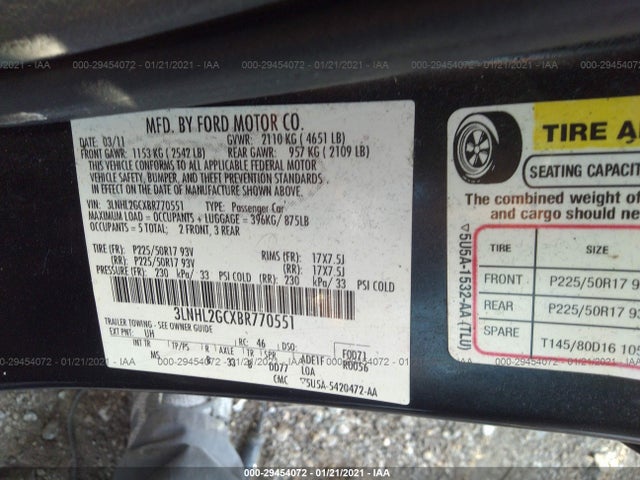 Lincoln MKZ 2011 3LNHL2GCXBR770551 Image 10