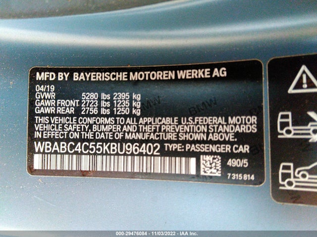 2019 BMW 8 Series, VIN: WBABC4C55KBU96402