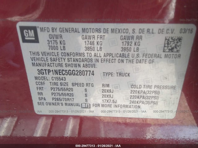 2016 GMC SIERRA 1500 SLT VIN: 3GTP1NEC5GG280774