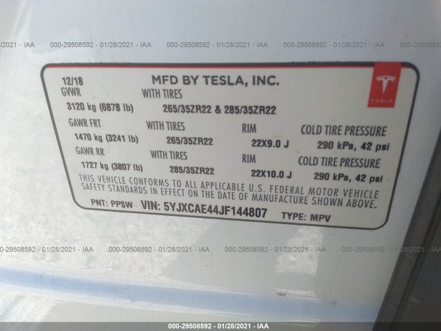 5YJXCAE44JF144807 Tesla 2018