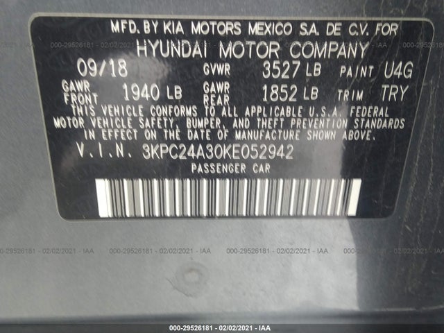 Hyundai ACCENT SE 2019 3KPC24A30KE052942 Image 9