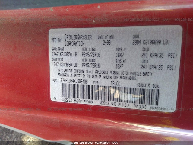 Dodge RAM 1500 1999 1B7HF13Y4XJ596436 Image 10