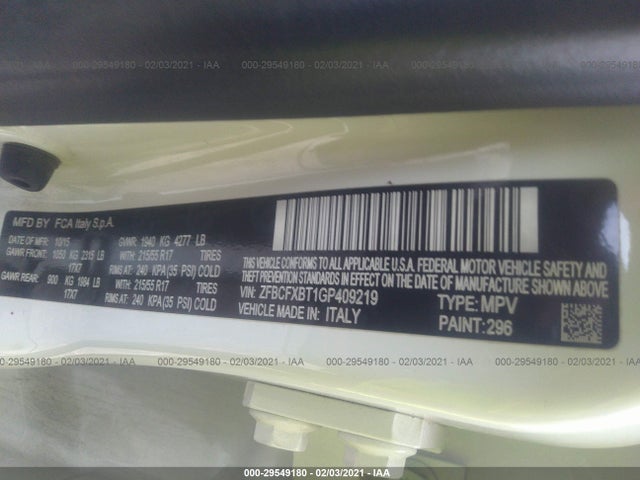 ZFBCFXBT1GP409219 Fiat 500x Easy