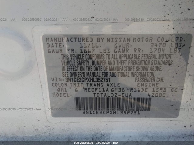2017 NISSAN VERSA NOTE SV VIN: 3N1CE2CPXHL352751