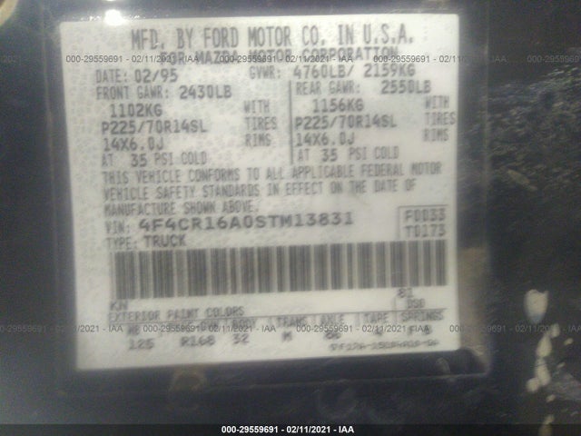 1995 MAZDA B2300 CAB PLUS VIN: 4F4CR16A0STM13831