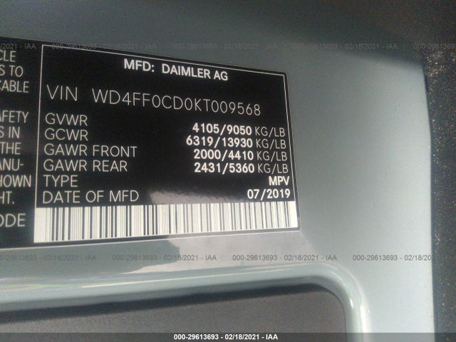 2020 Mercedes-Benz Sprinter, VIN: WD4FF0CD0KT009568