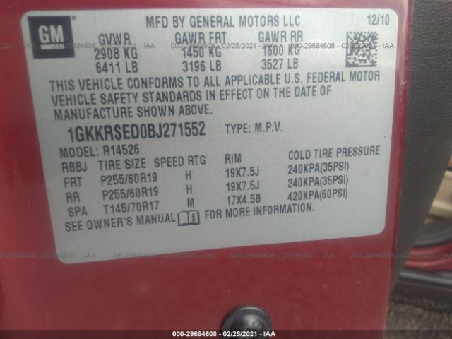 1GKKRSED0BJ271552 GMC Acadia Slt2