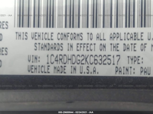 2019 DODGE DURANGO GT PLUS VIN: 1C4RDHDG2KC632517