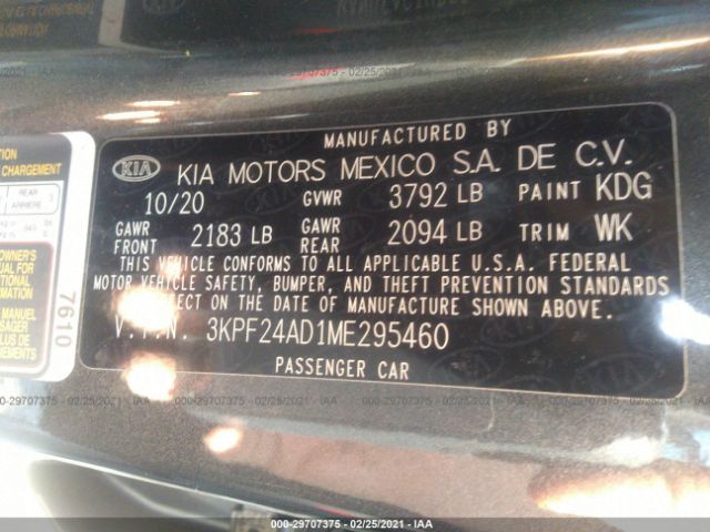 3KPF24AD1ME295460 KIA Forte Lxs