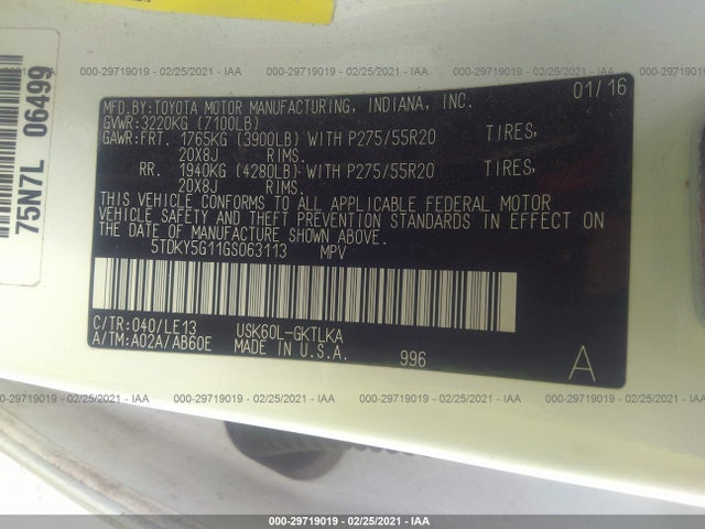 2016 Toyota Sequoia, VIN: 5TDKY5G11GS063113