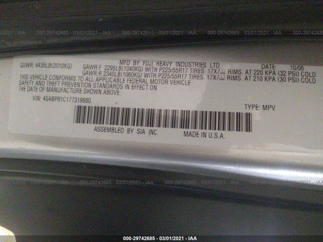 SUBARU LEGACY WAGON 2007 4S4BP61C177319680 Photo 9