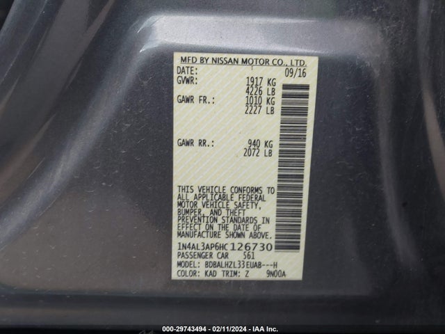 Nissan Altima 2.5 Sr 2017 1N4AL3AP6HC126730 Image 9