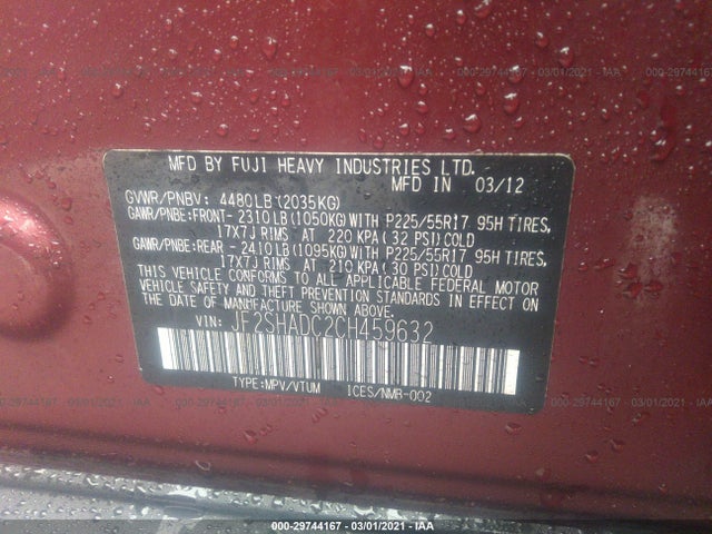 SUBARU FORESTER 2012 JF2SHADC2CH459632 Photo 9