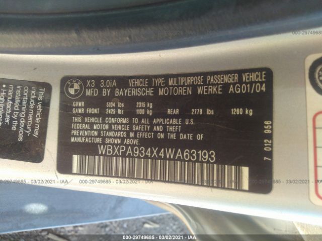 WBXPA934X4WA63193 BMW X3 3.0I