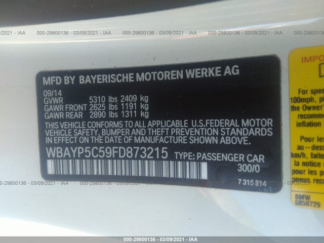 2015 BMW 6 Series, VIN: WBAYP5C59FD873215