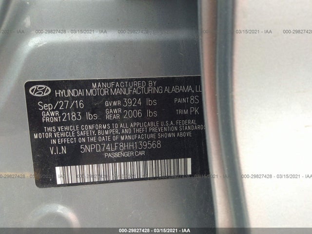 Hyundai ELANTRA SE 2017 5NPD74LF8HH139568 Image 9
