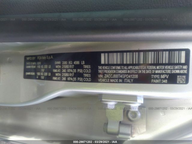 ZACCJBBT4GPD41208 Jeep Renegade Latitude