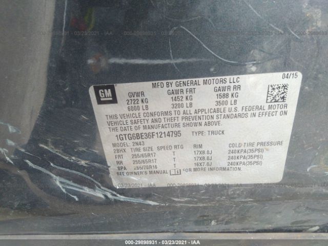 1GTG6BE36F1214795 GMC Canyon 4wd Sle