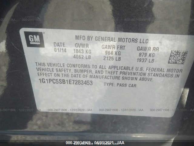 Chevrolet Cruze 1lt 2014 1G1PC5SB1E7283453 Image 9