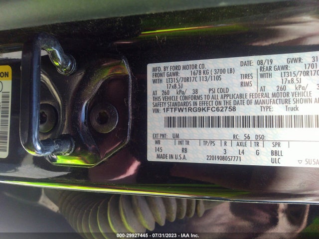 Ford F-150 Raptor 2019 1FTFW1RG9KFC62758 Image 10