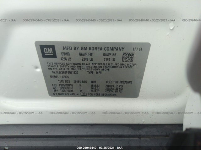 Chevrolet Trax Lt 2015 KL7CJLSB9FB081830 Image 10