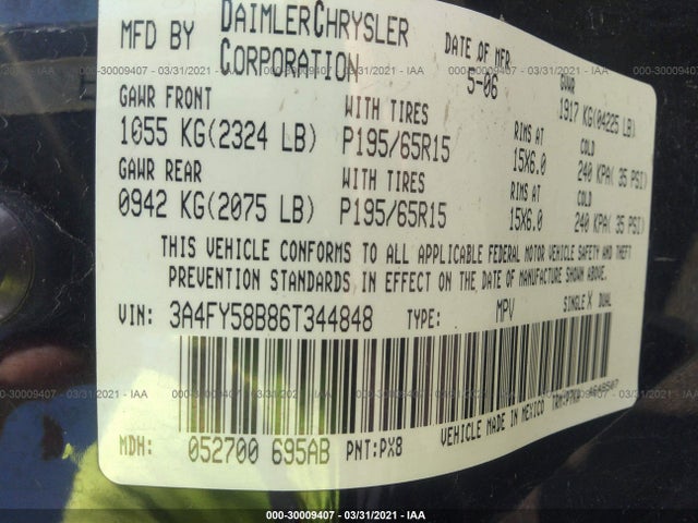 Chrysler Pt Cruiser 2006 3A4FY58B86T344848 Image 10