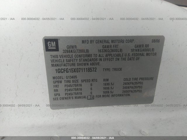 2007 CHEVROLET EXPRESS CARGO VAN VIN: 1GCFG15X071118572