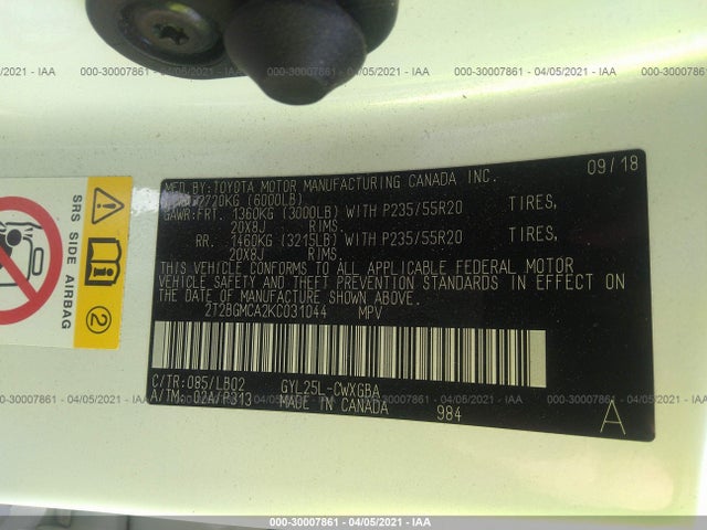 2T2BGMCA2KC031044 Lexus Rx Rx 450h