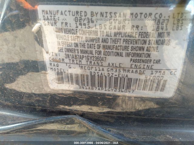 3N1AB7AP1GY236047 Nissan SENTRA SV
