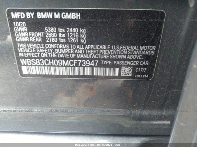 2021 BMW M5, VIN: WBS83CH09MCF73947