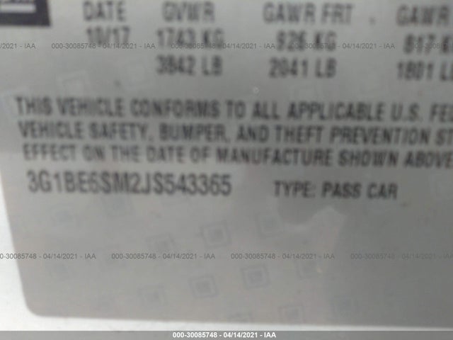 Chevrolet CRUZE LT 2018 3G1BE6SM2JS543365 Image 9
