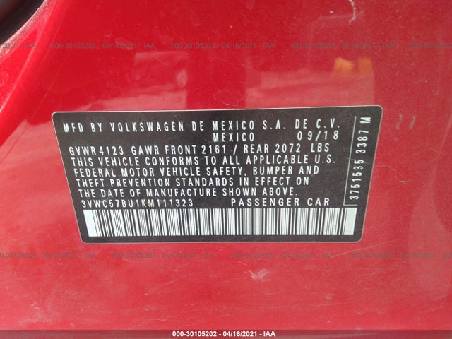 3VWC57BU1KM111323 Volkswagen Jetta S/se/r-line