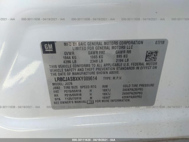 LRBCJASBXKY009614 Buick Encore Preferred