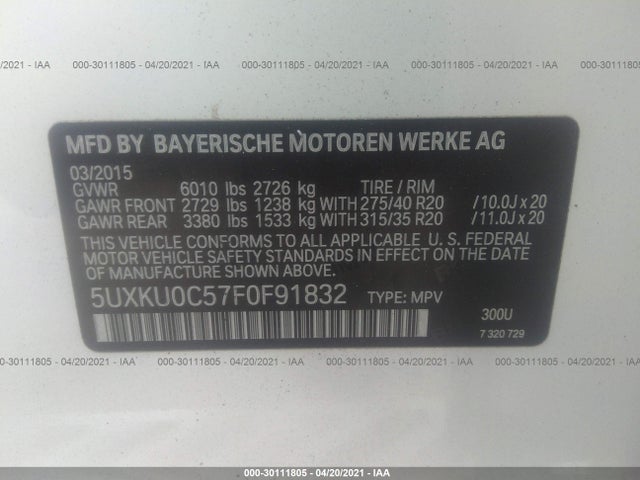 2015 BMW X6, VIN: 5UXKU0C57F0F91832